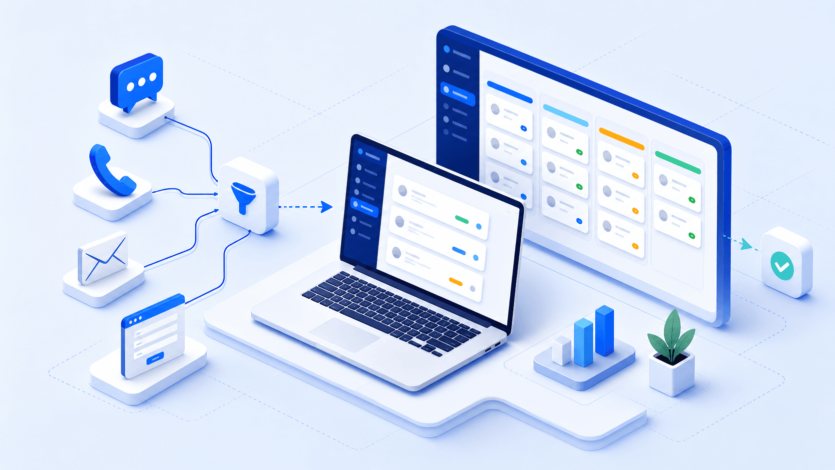 Illustration d'un flux de demande client vers tableau de suivi